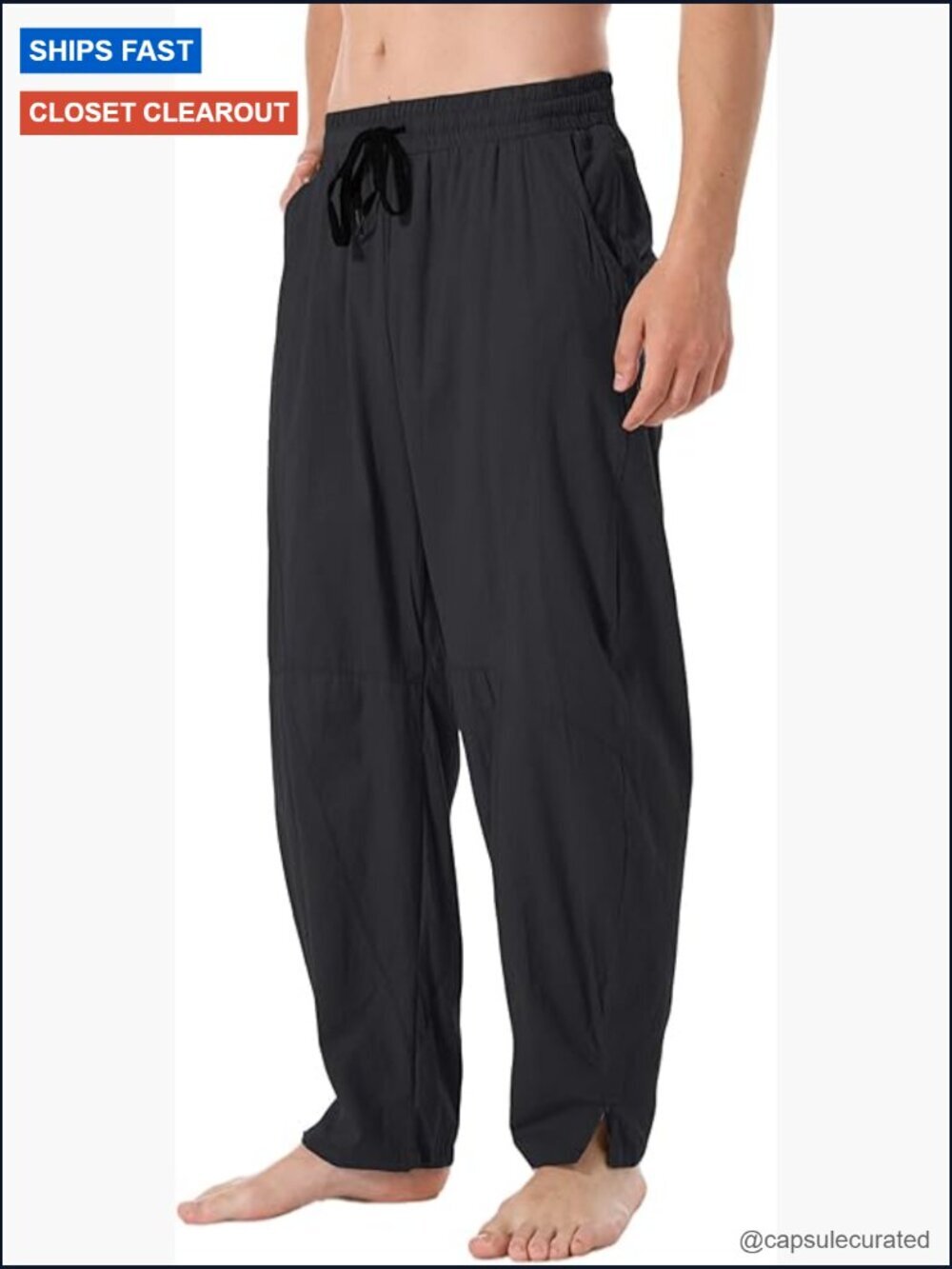 Men's Casual Cotton Linen Pants Loose Elastic Waist Summer Beach Trousers